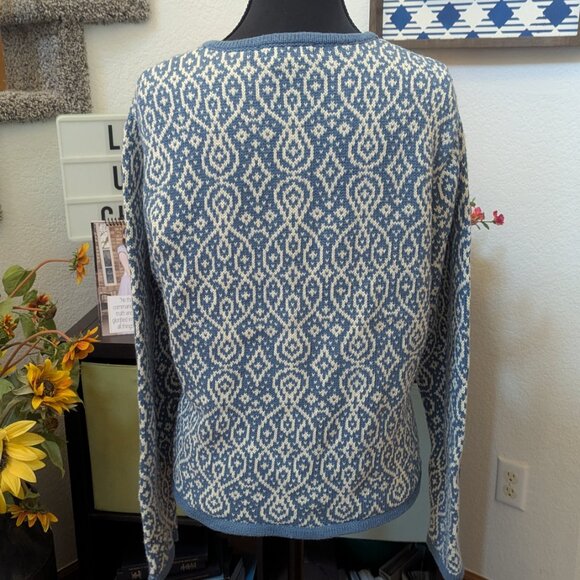 Nomadic Traders Blue & White Jacquard Knit Cardigan Sweater | Size Small - Picture 9 of 9